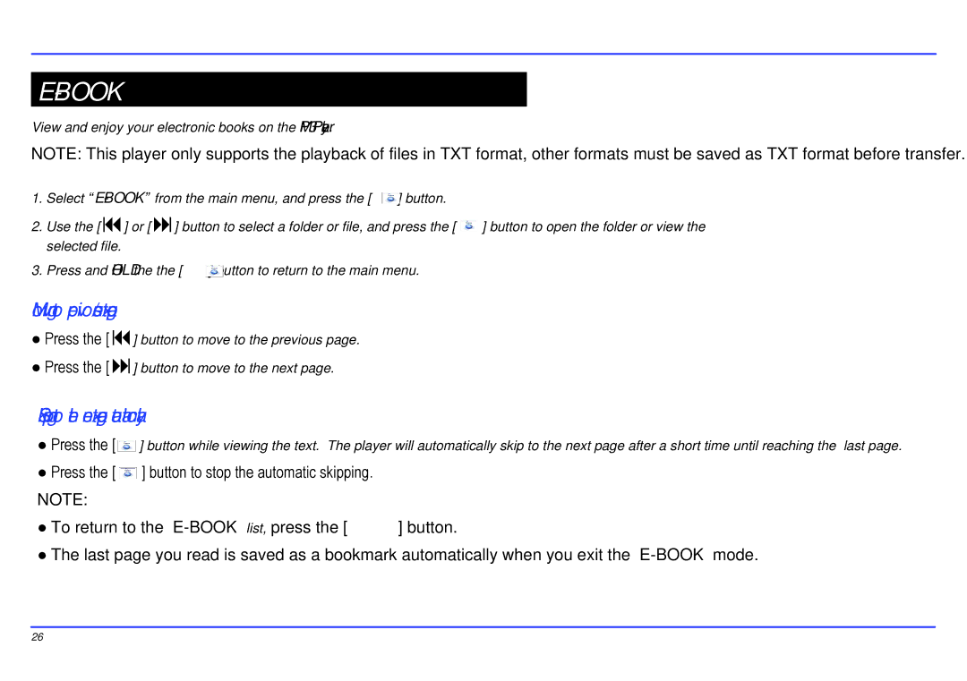 Slick MP517TM-2 manual Book, Moving to previous/next, Skipping to the next page automatically 