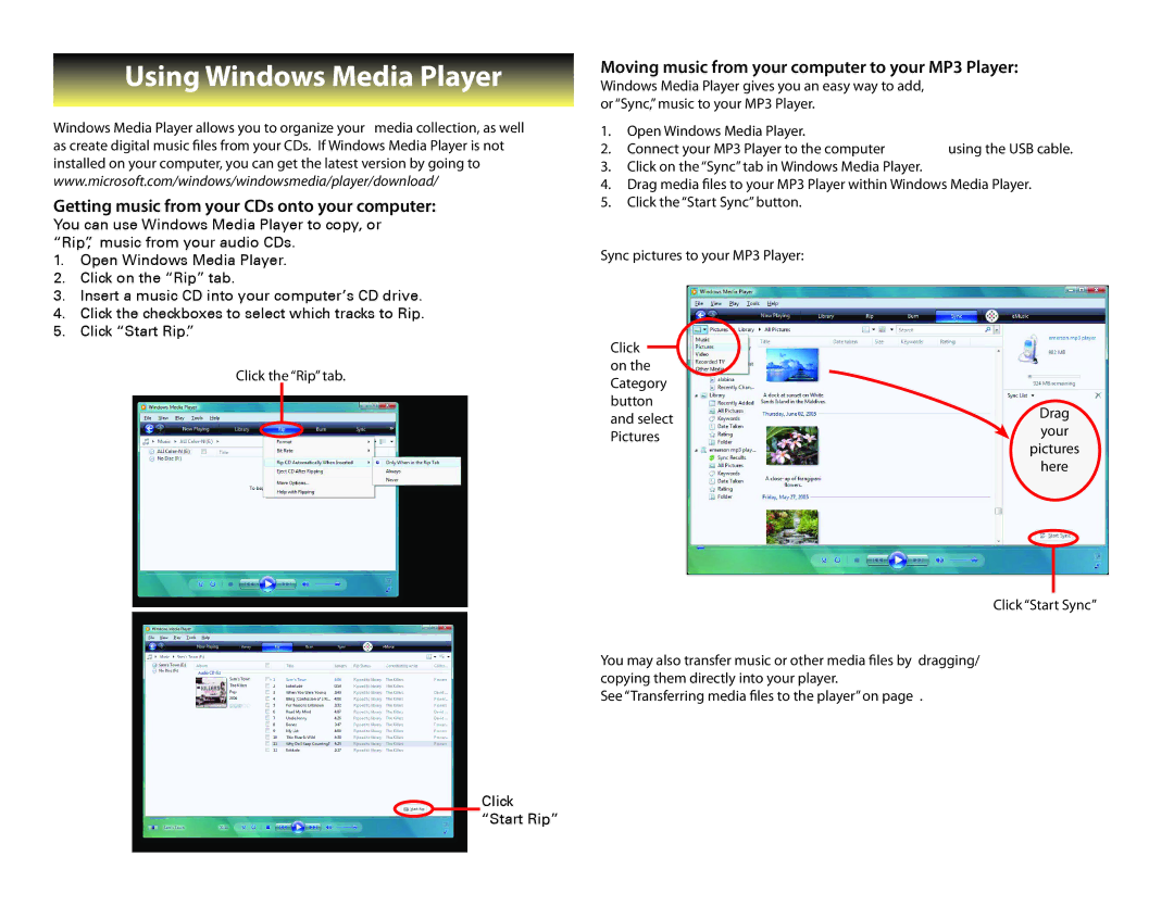 Slick MP550-4 manual Using Windows Media Player, Getting music from your CDs onto your computer 