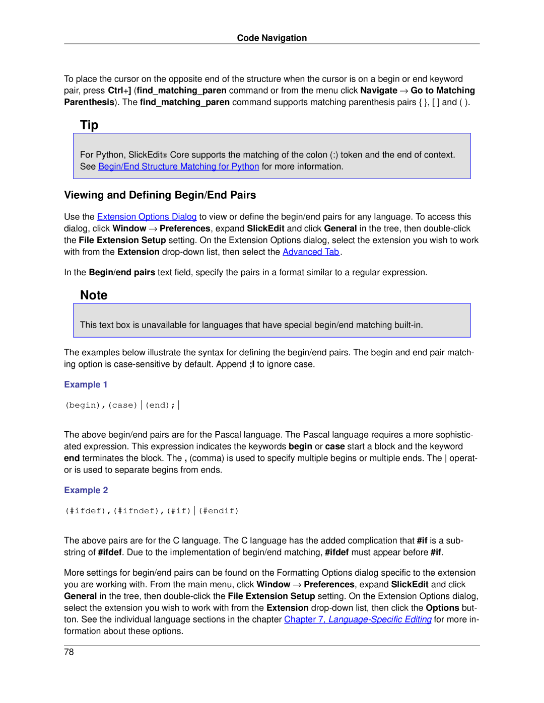 Slick V3.3 manual Viewing and Defining Begin/End Pairs, Example 