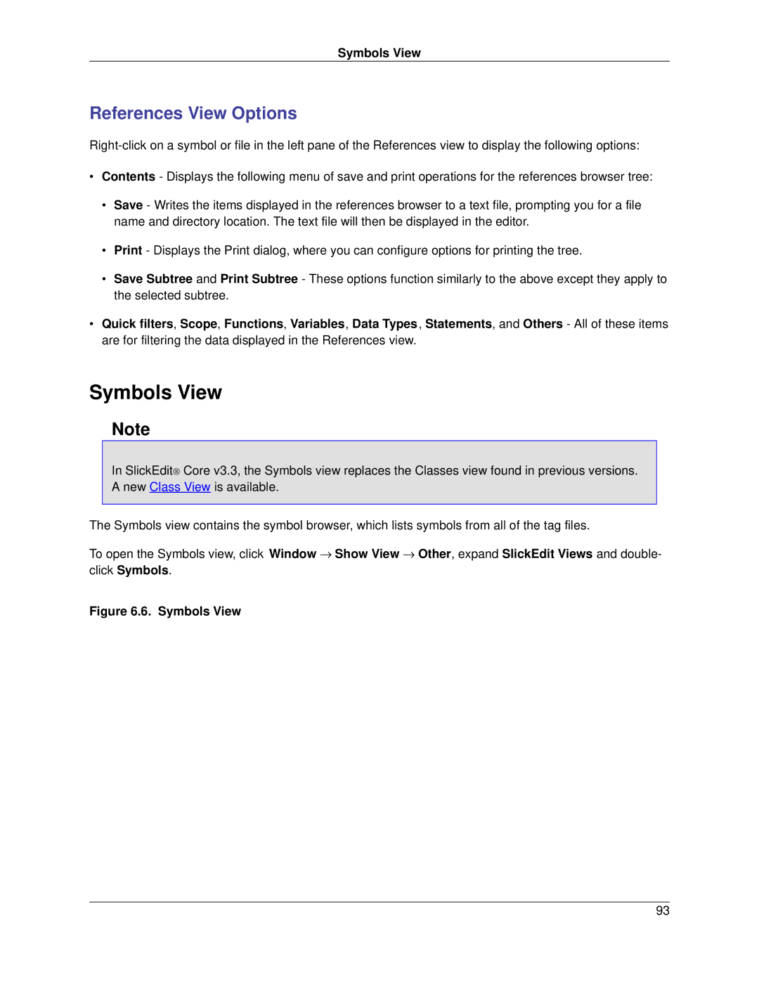 Slick V3.3 manual Symbols View, References View Options 
