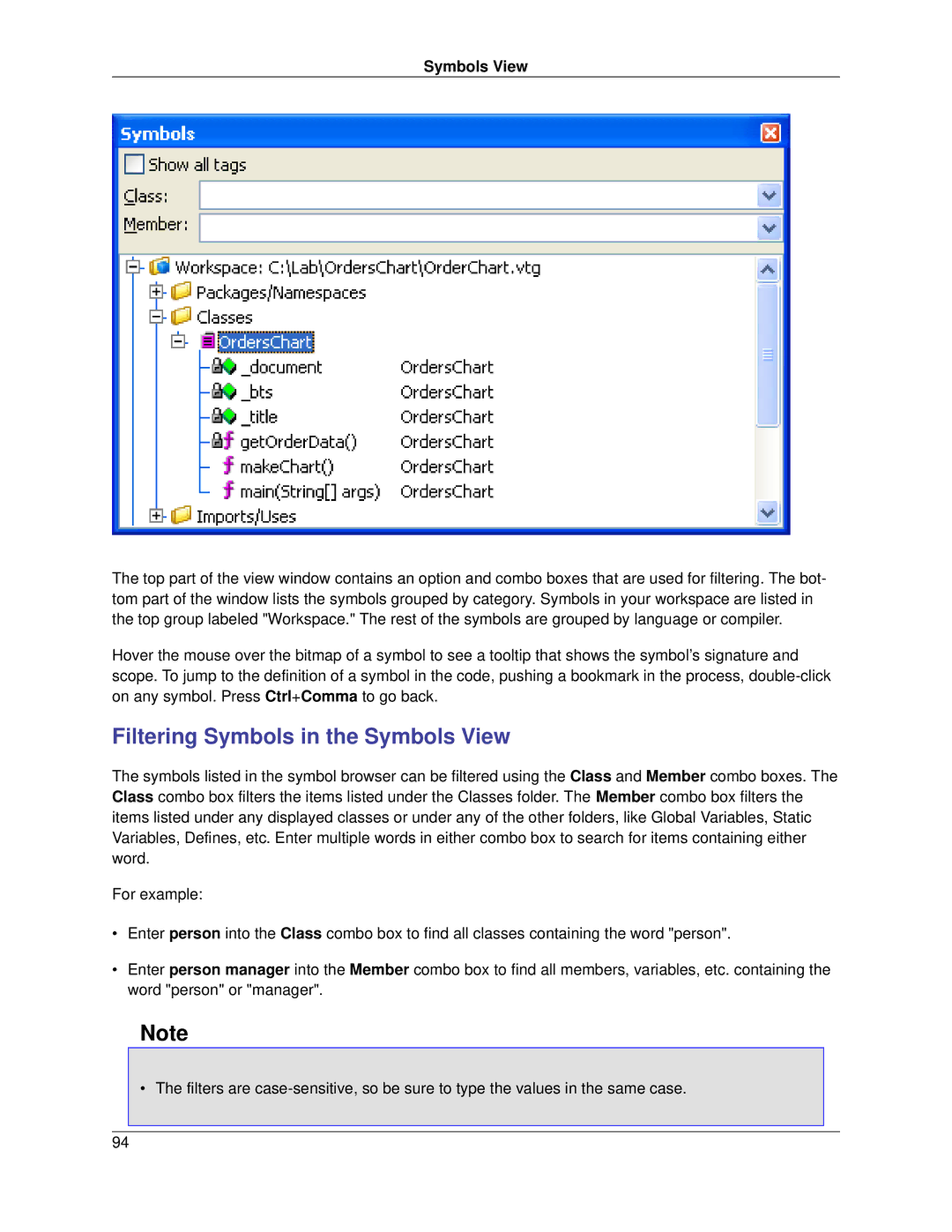 Slick V3.3 manual Filtering Symbols in the Symbols View 