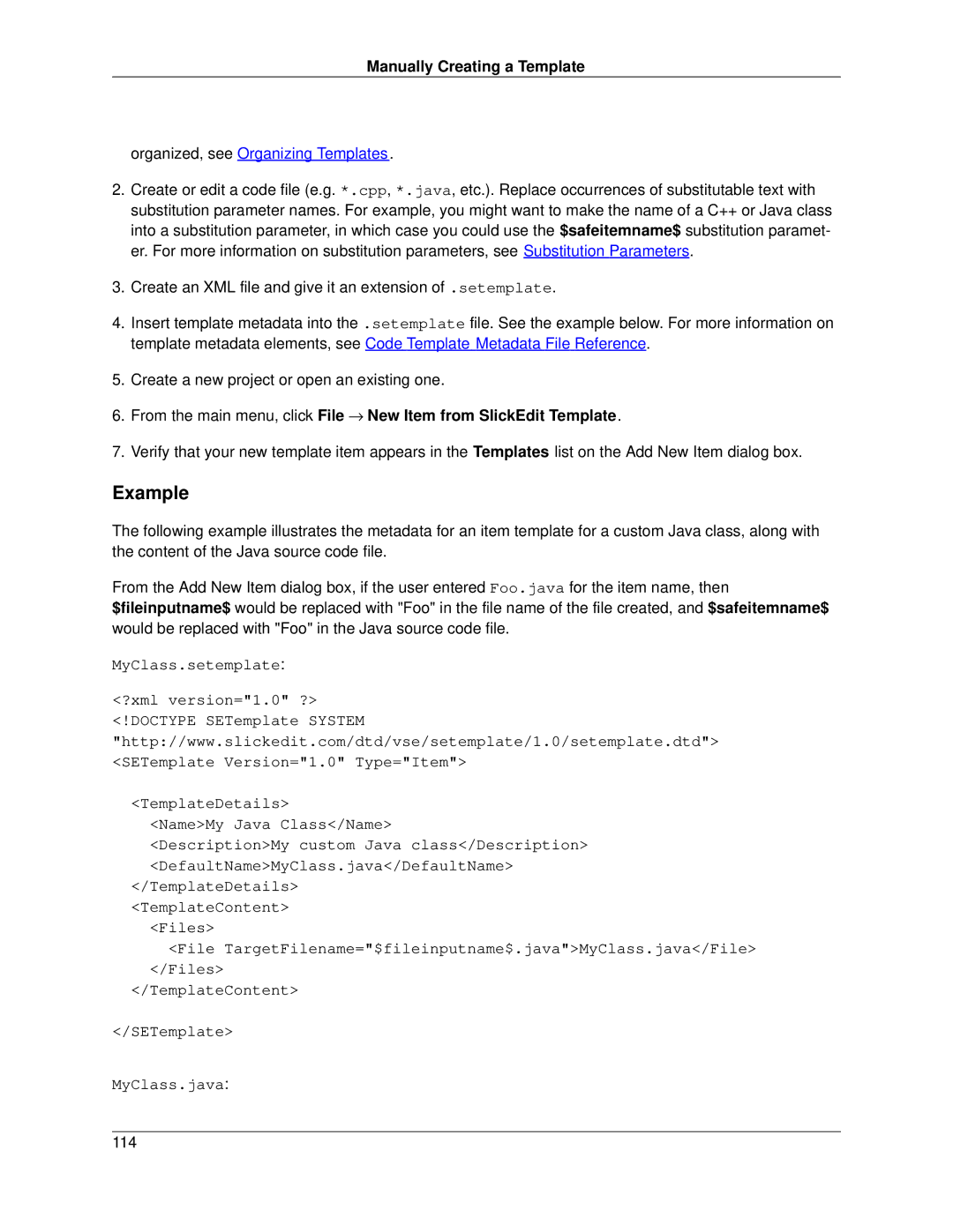 Slick V3.3 manual Example, Manually Creating a Template 