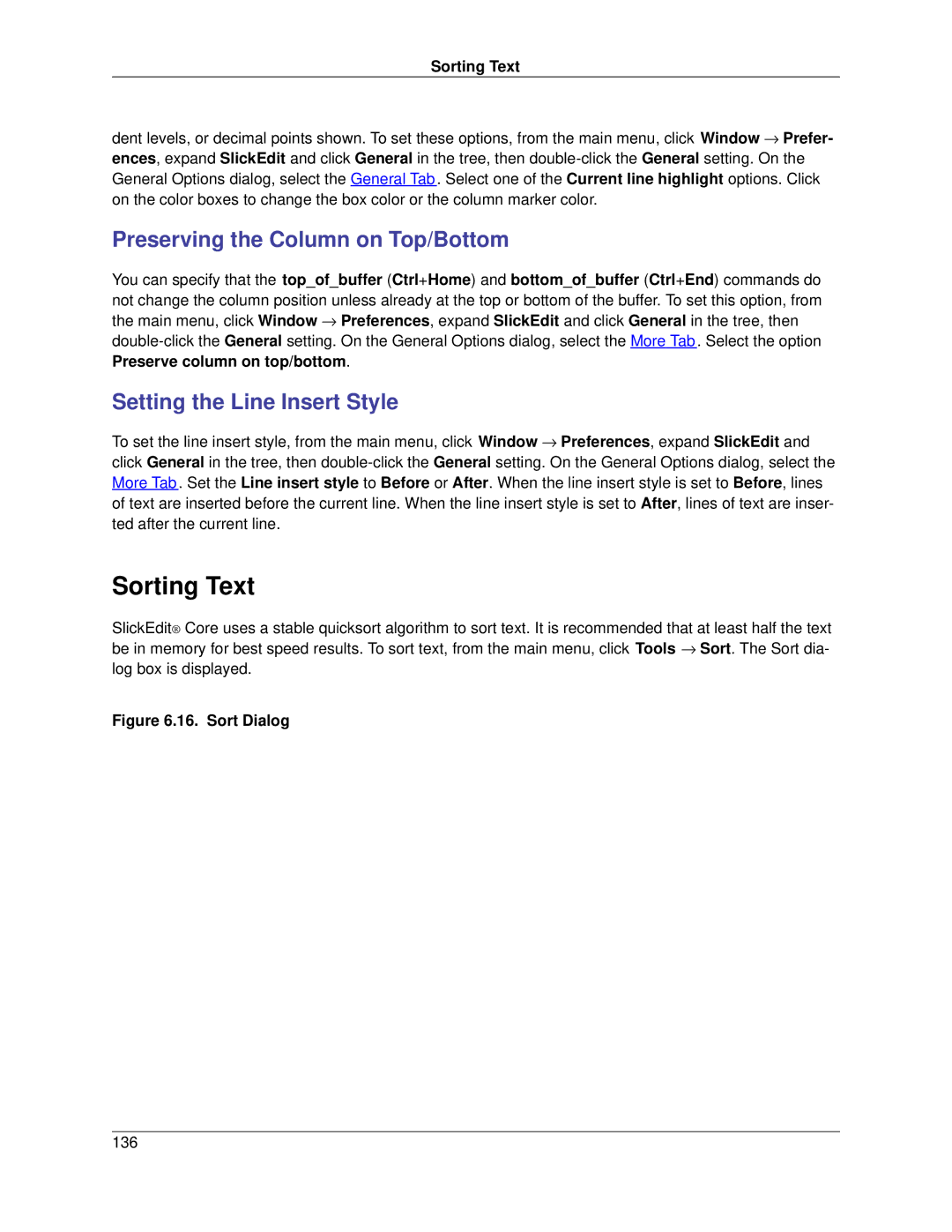 Slick V3.3 manual Sorting Text, Preserving the Column on Top/Bottom, Setting the Line Insert Style 