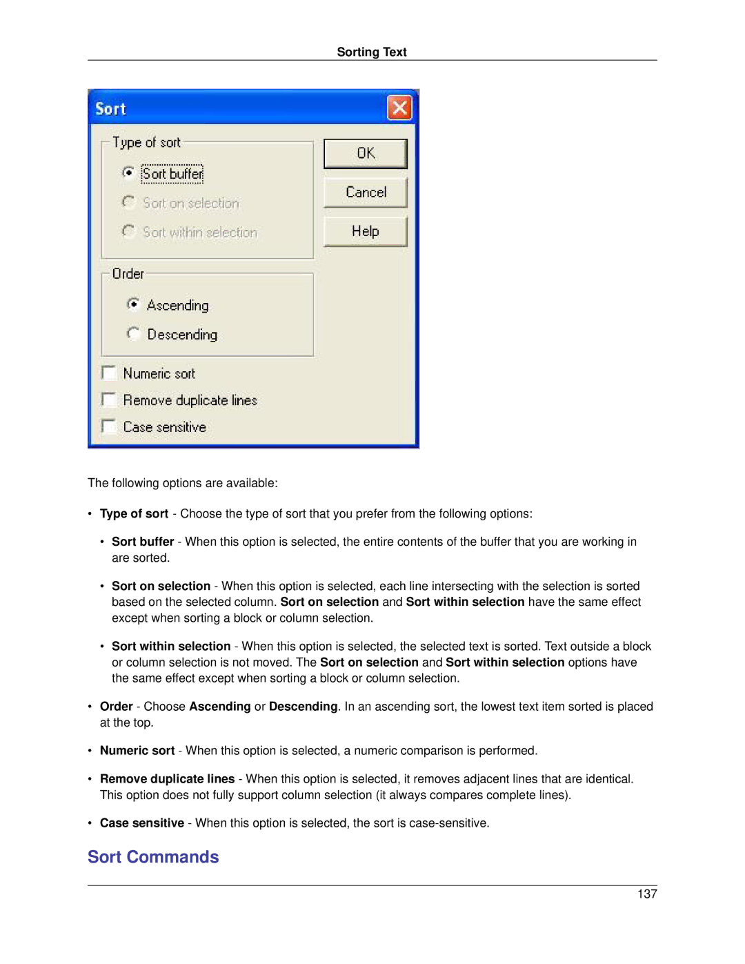 Slick V3.3 manual Sort Commands 