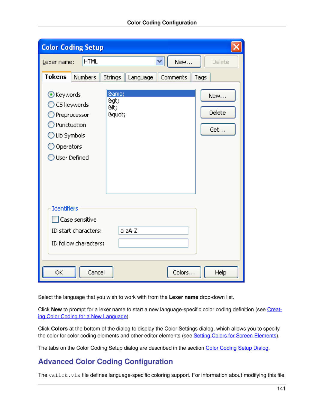 Slick V3.3 manual Advanced Color Coding Configuration 