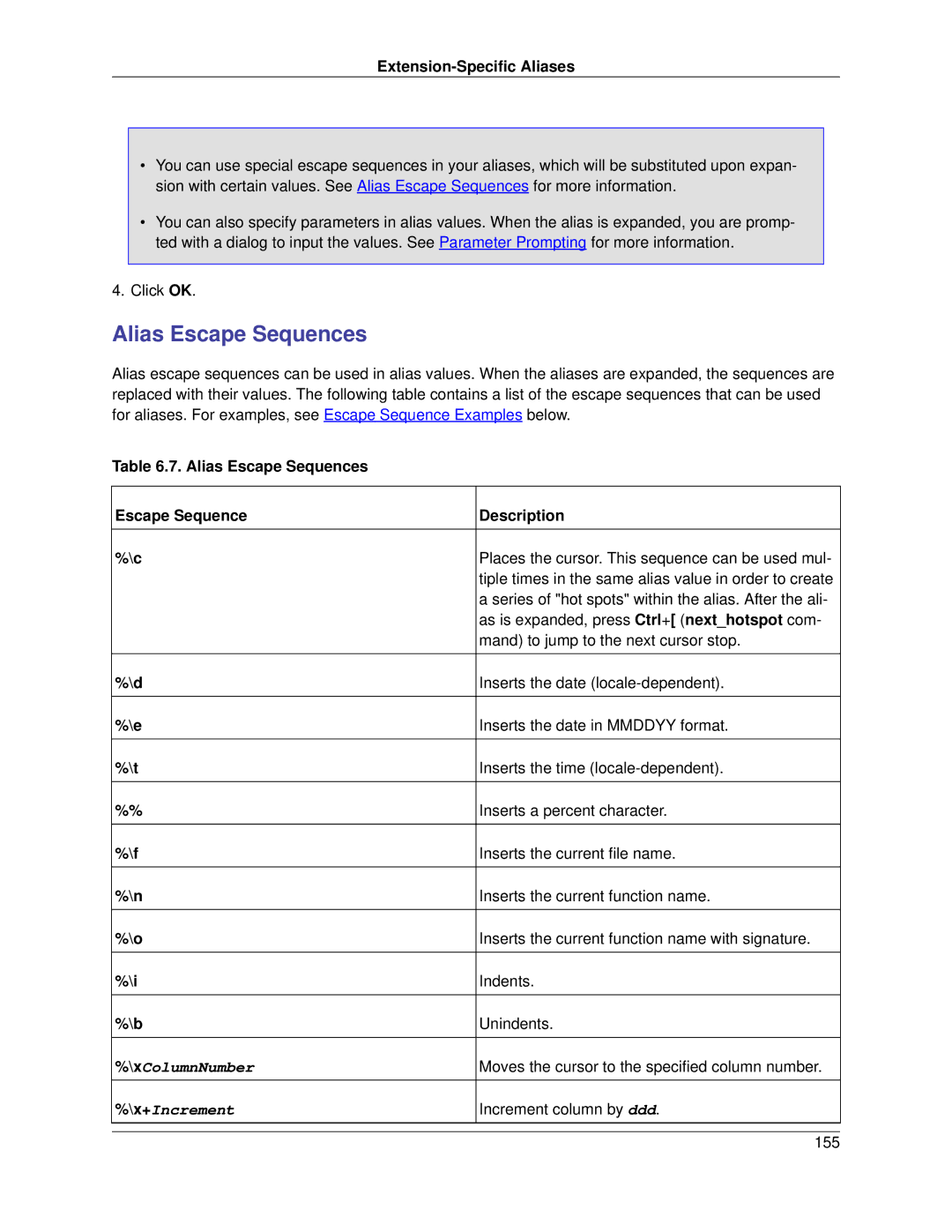 Slick V3.3 manual Alias Escape Sequences Description 