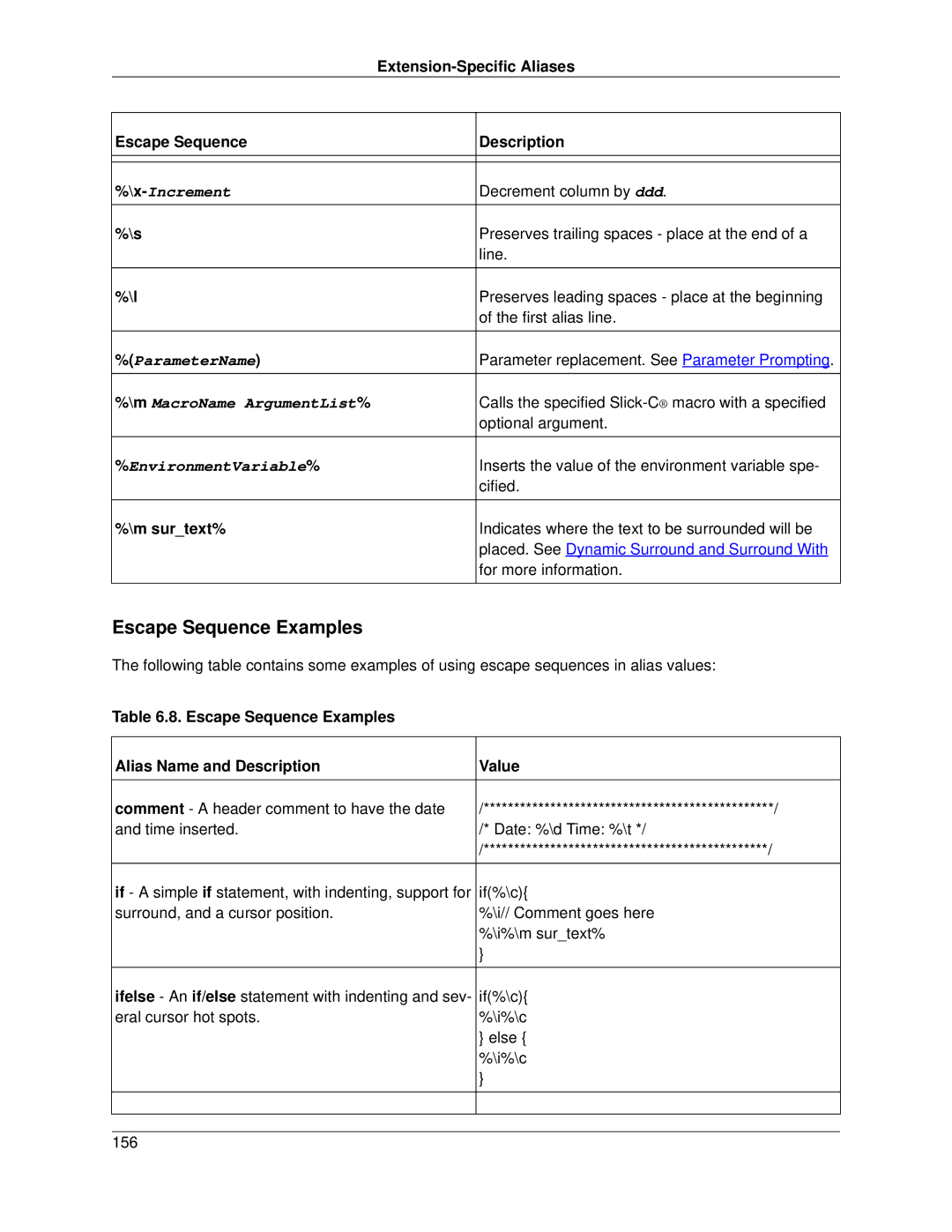 Slick V3.3 manual Escape Sequence Examples, Escape Sequence Description, m surtext% 