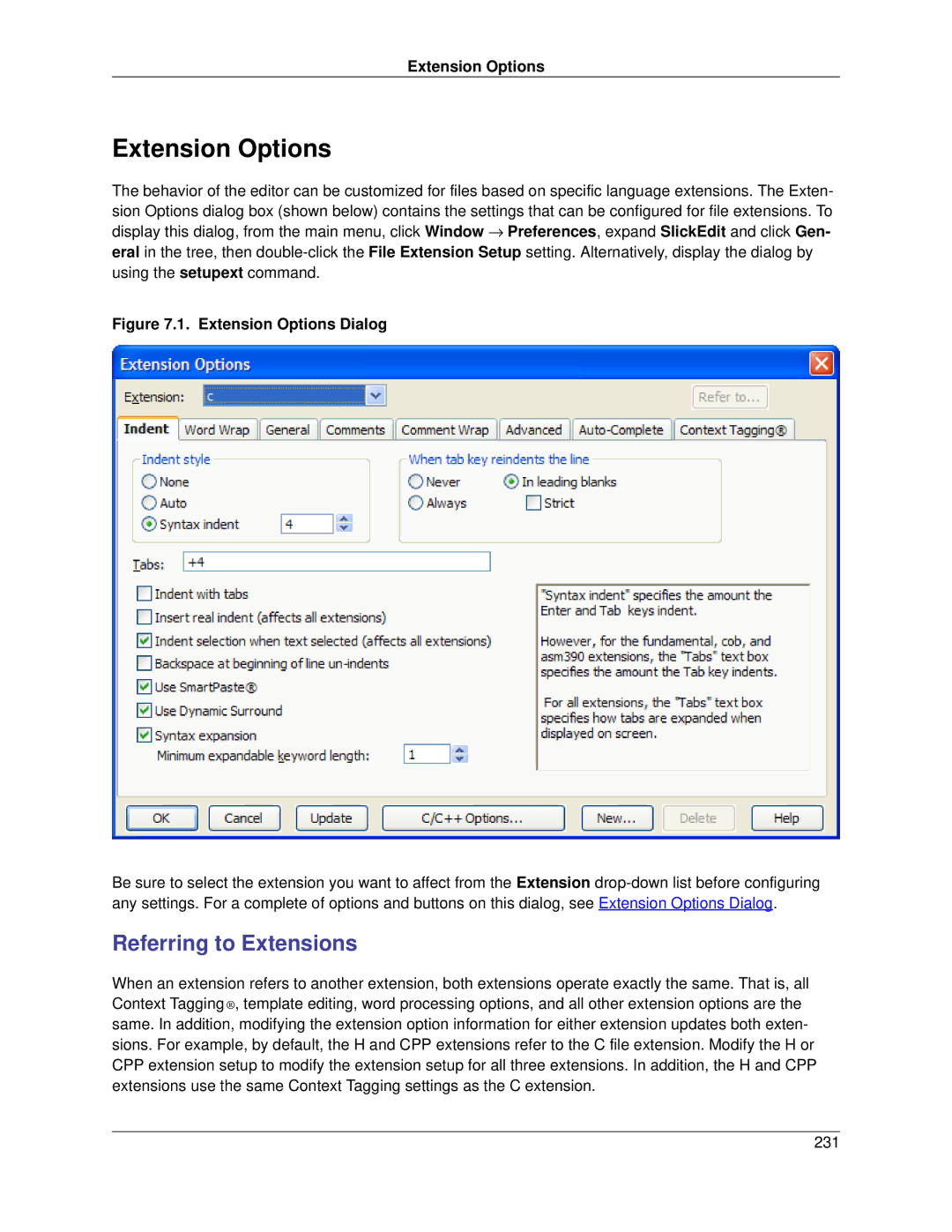 Slick V3.3 manual Extension Options, Referring to Extensions 