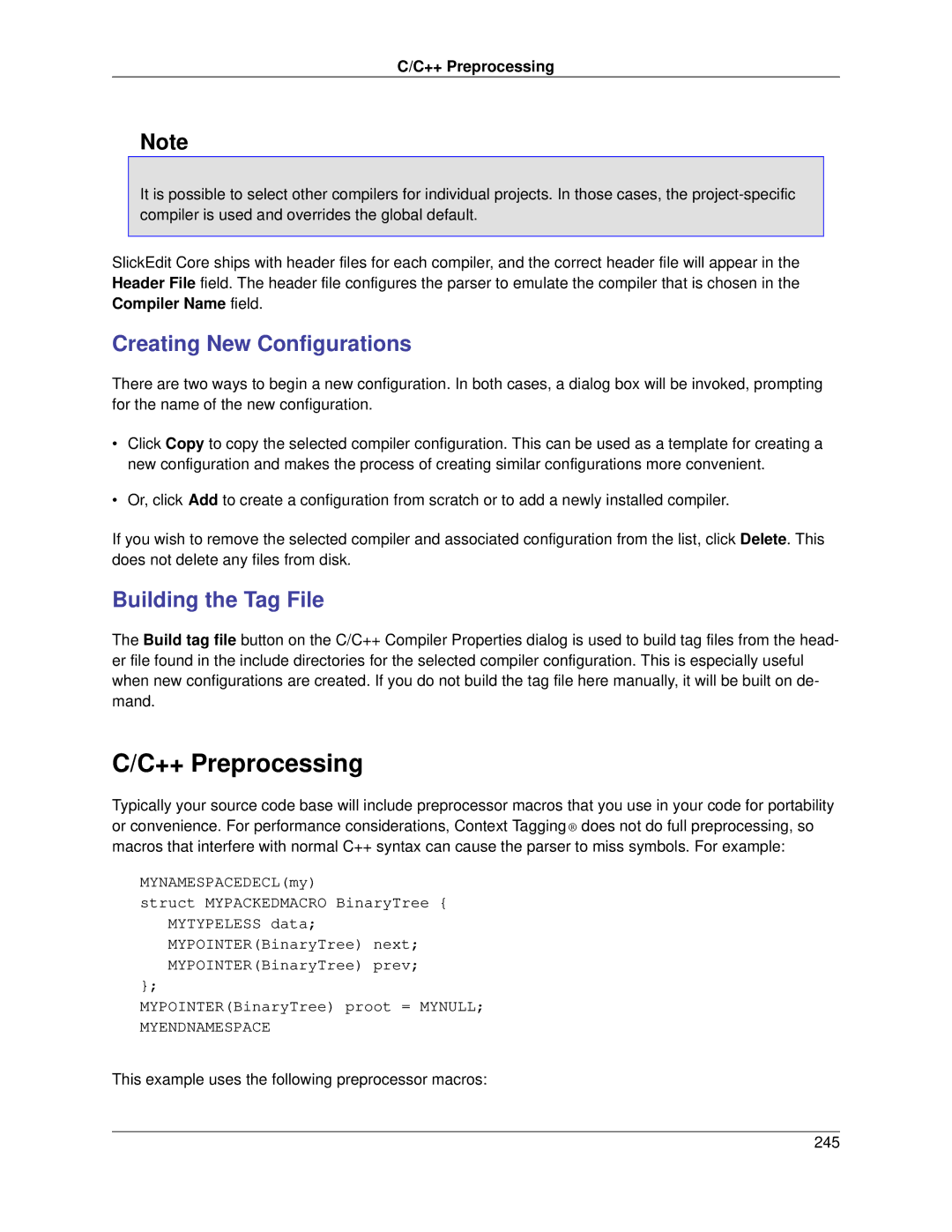 Slick V3.3 manual ++ Preprocessing, Creating New Configurations, Building the Tag File 