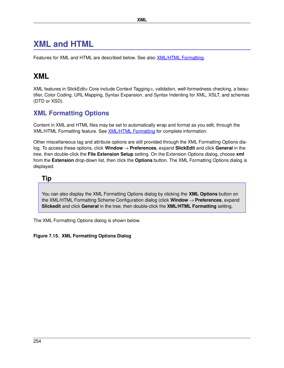 Slick V3.3 manual XML and Html, XML Formatting Options 