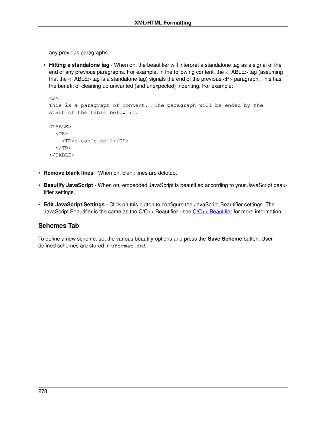 Slick V3.3 manual Schemes Tab, XML/HTML Formatting 