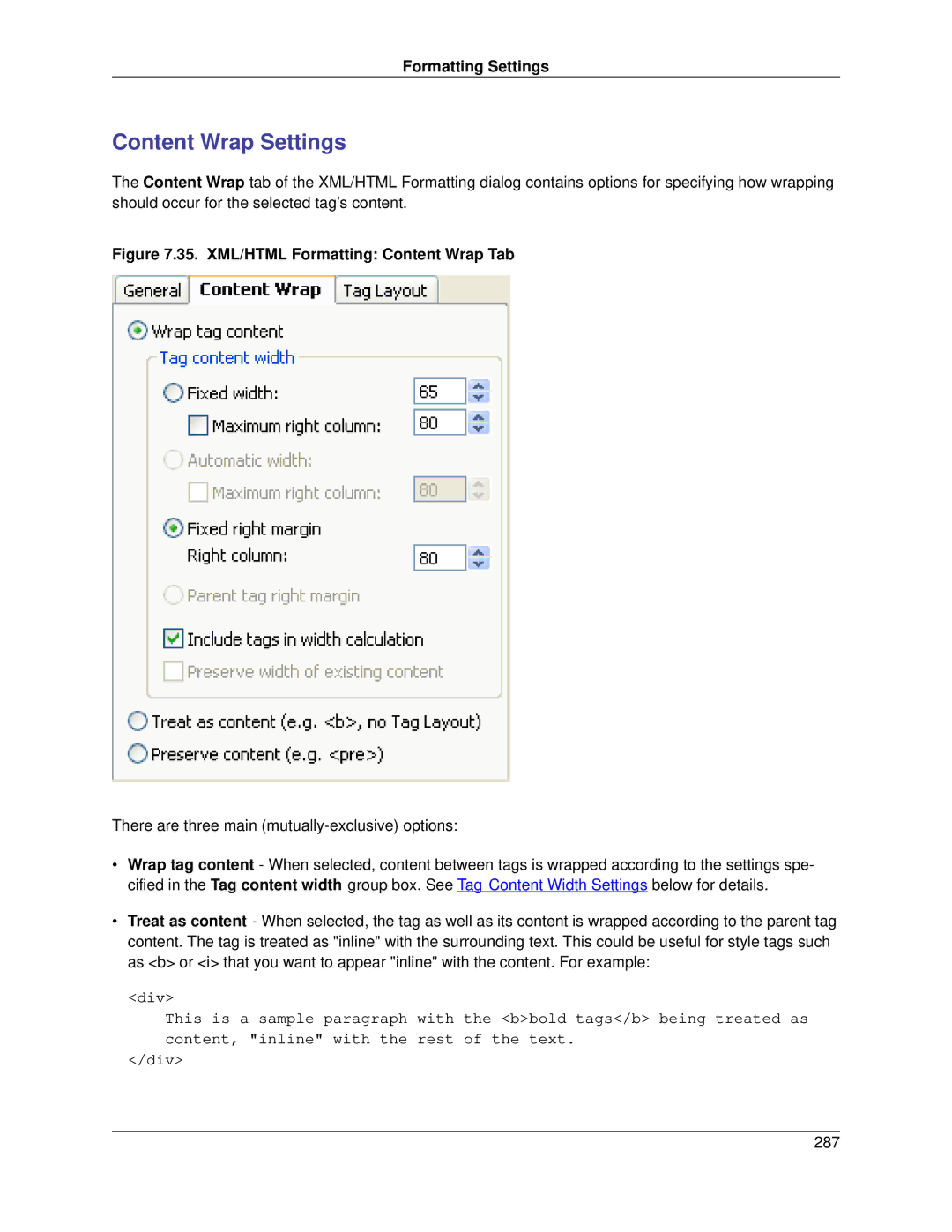 Slick V3.3 manual Content Wrap Settings, XML/HTML Formatting Content Wrap Tab 
