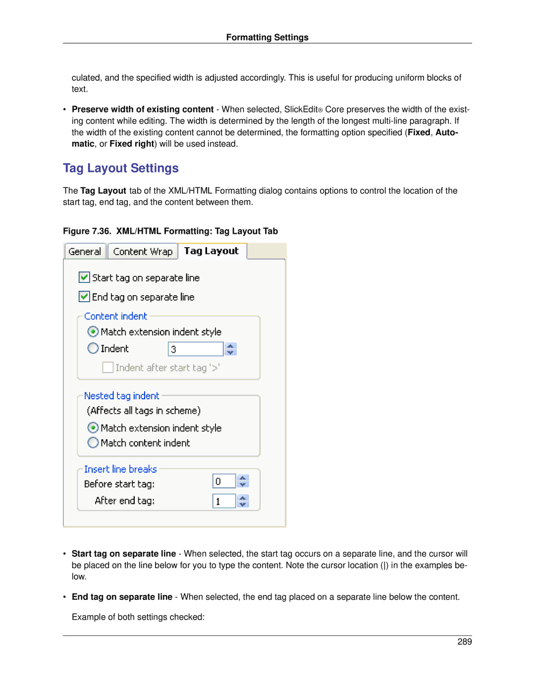 Slick V3.3 manual Tag Layout Settings, XML/HTML Formatting Tag Layout Tab 