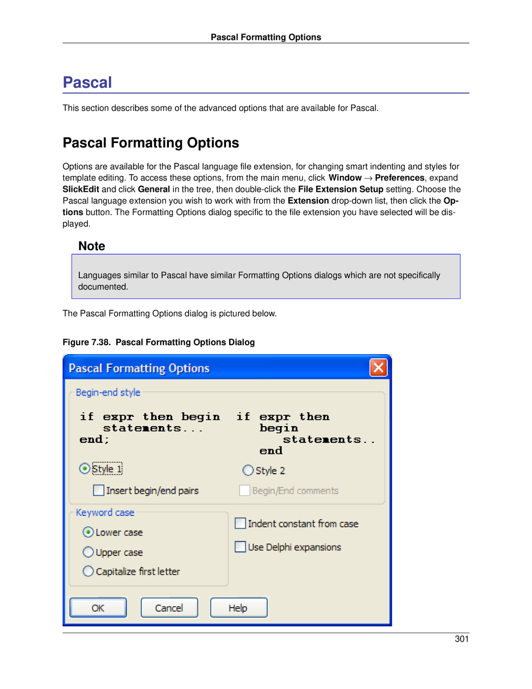 Slick V3.3 manual Pascal Formatting Options 