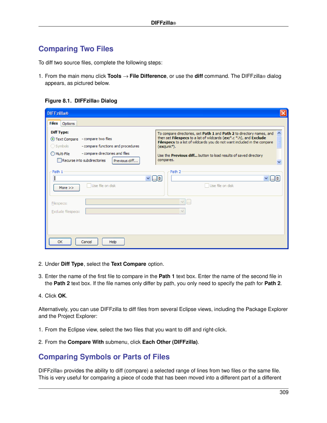 Slick V3.3 manual Comparing Two Files, Comparing Symbols or Parts of Files 