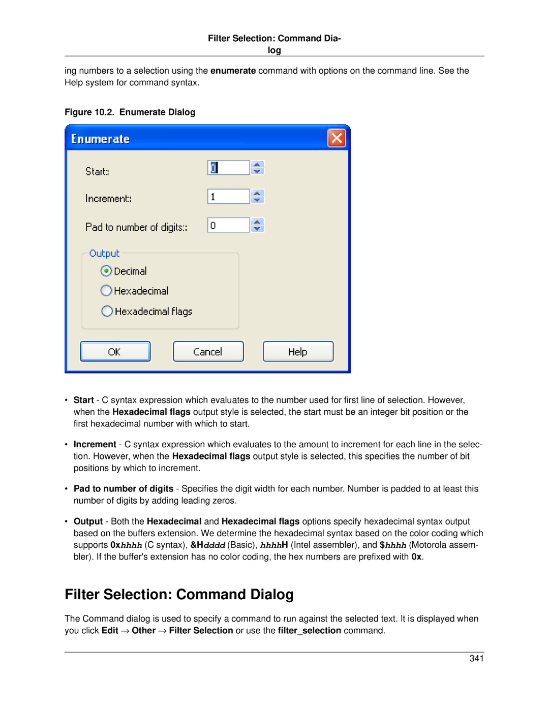 Slick V3.3 manual Filter Selection Command Dialog, Filter Selection Command Dia Log 