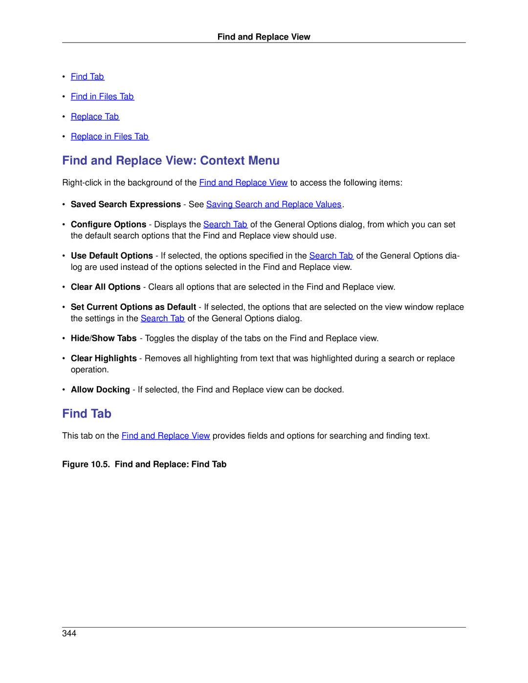 Slick V3.3 manual Find and Replace View Context Menu, Find Tab 