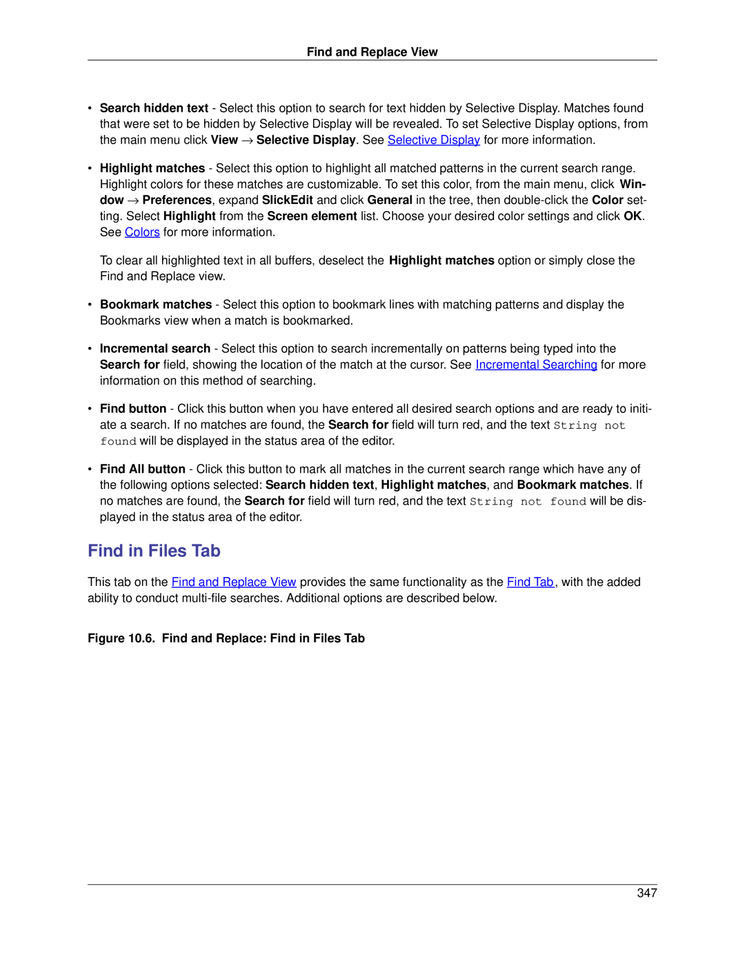 Slick V3.3 manual Find and Replace Find in Files Tab 