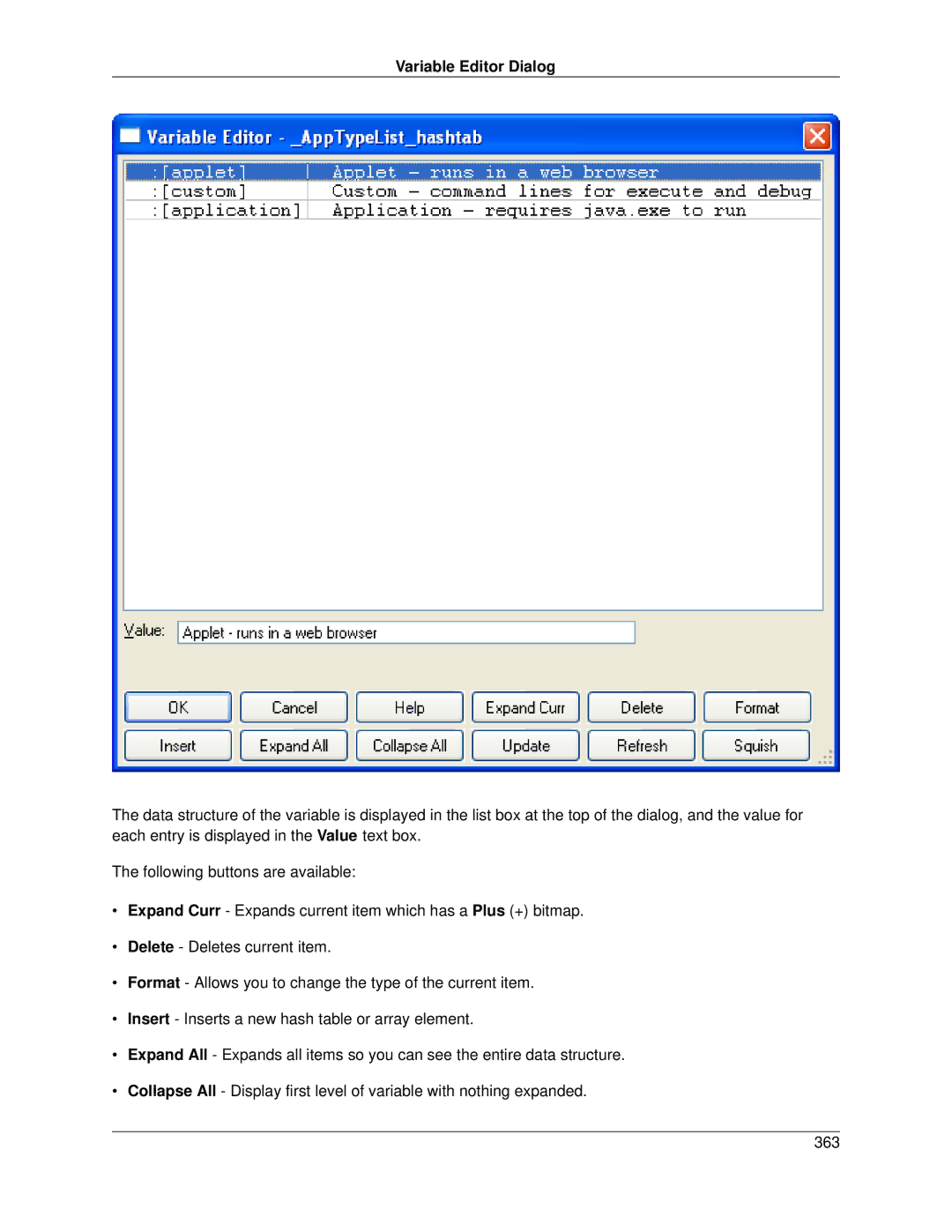 Slick V3.3 manual Variable Editor Dialog 