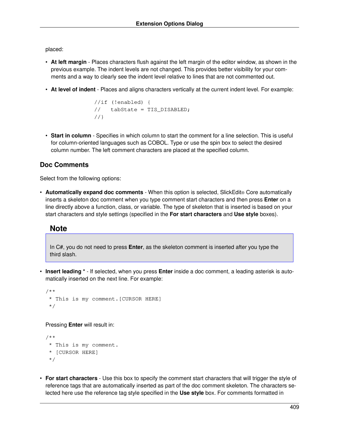 Slick V3.3 manual Doc Comments, Cursor Here 