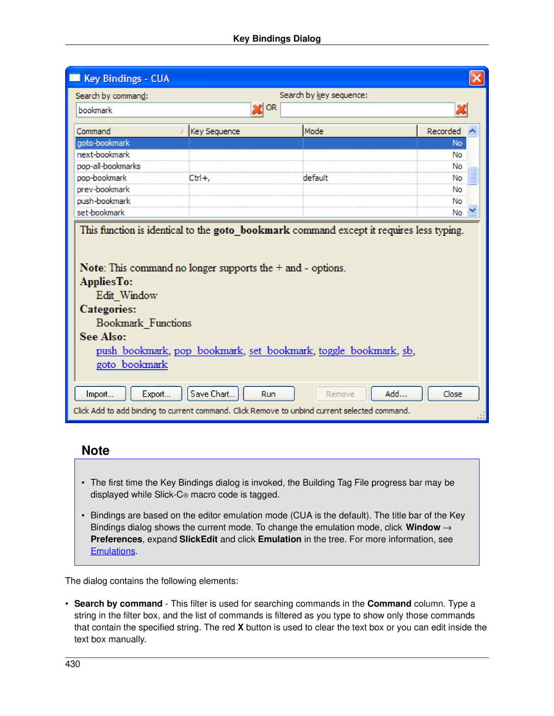 Slick V3.3 manual Key Bindings Dialog 