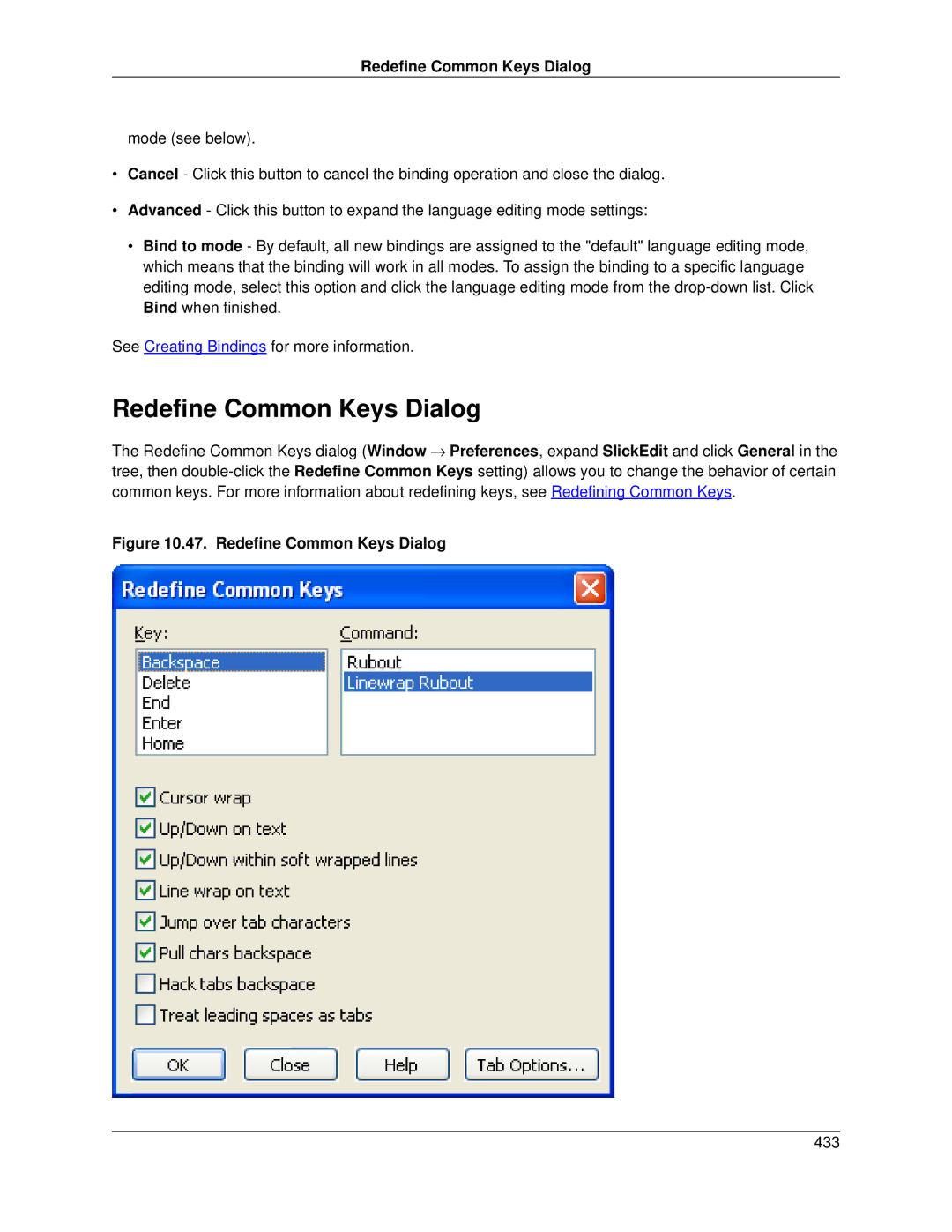 Slick V3.3 manual Redefine Common Keys Dialog 