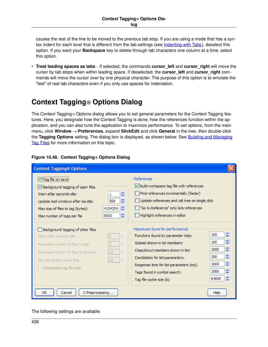 Slick V3.3 manual Context Tagging Options Dialog, Context Tagging Options Dia Log 