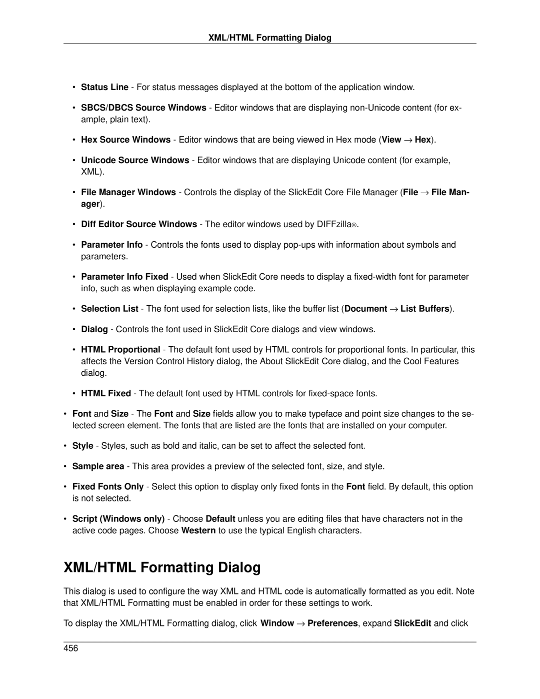 Slick V3.3 manual XML/HTML Formatting Dialog 
