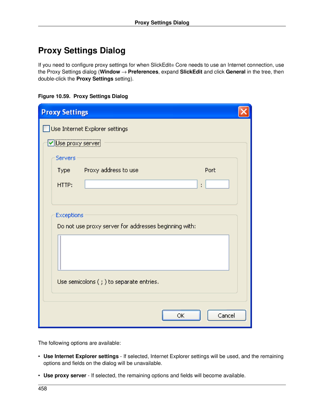 Slick V3.3 manual Proxy Settings Dialog 