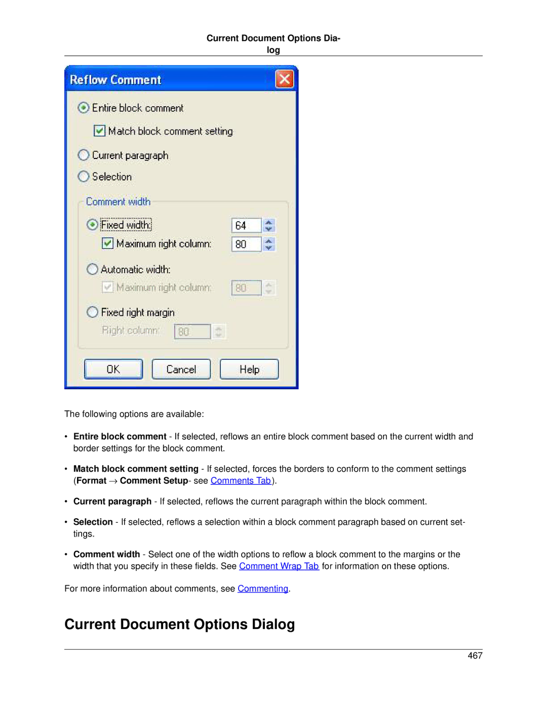 Slick V3.3 manual Current Document Options Dialog, Current Document Options Dia Log 