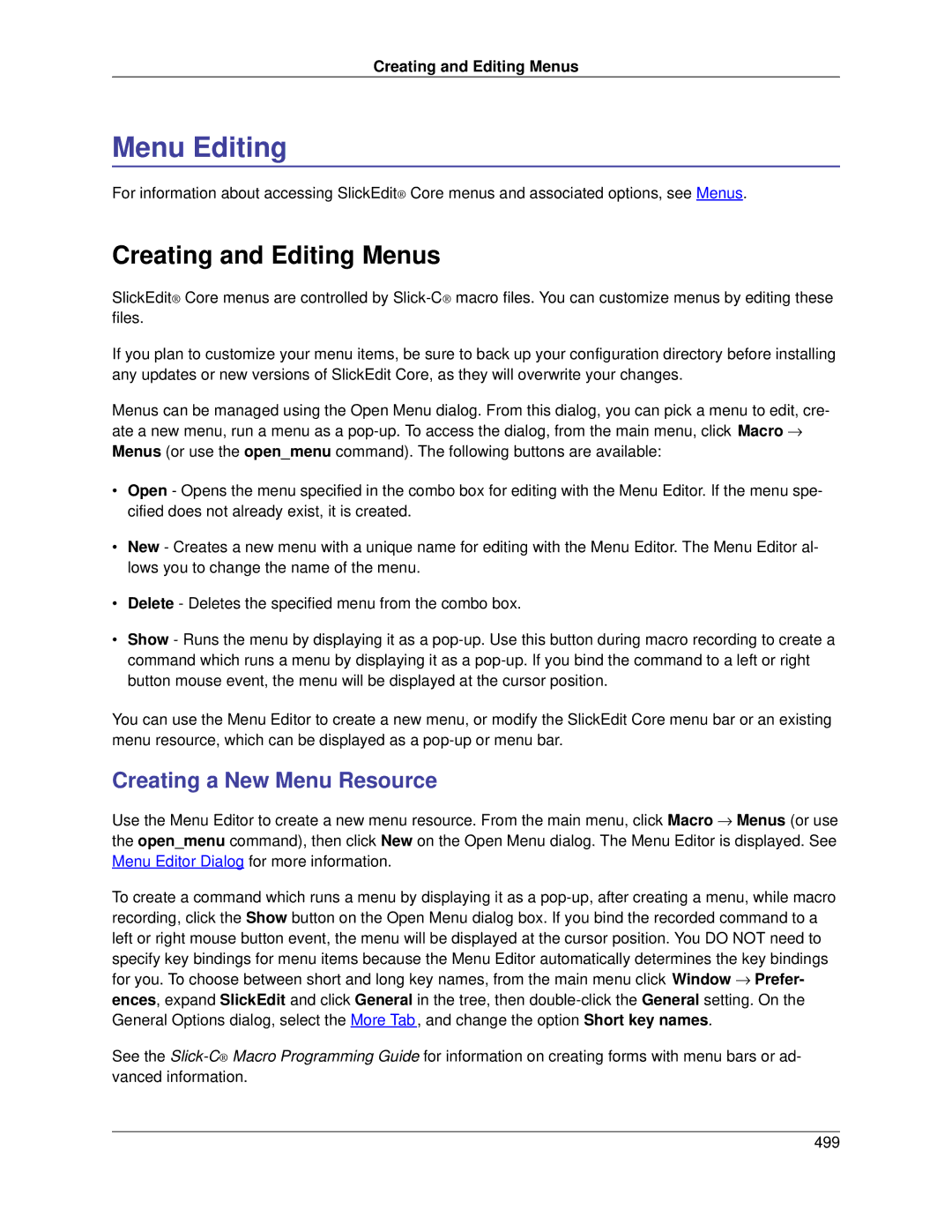 Slick V3.3 manual Menu Editing, Creating and Editing Menus, Creating a New Menu Resource 