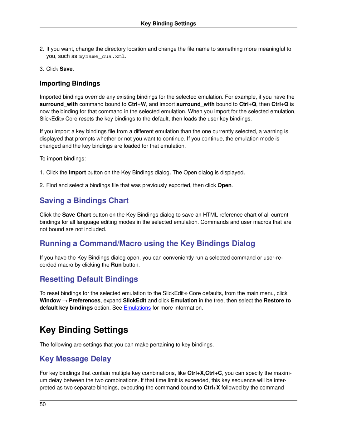 Slick V3.3 manual Key Binding Settings, Saving a Bindings Chart, Running a Command/Macro using the Key Bindings Dialog 