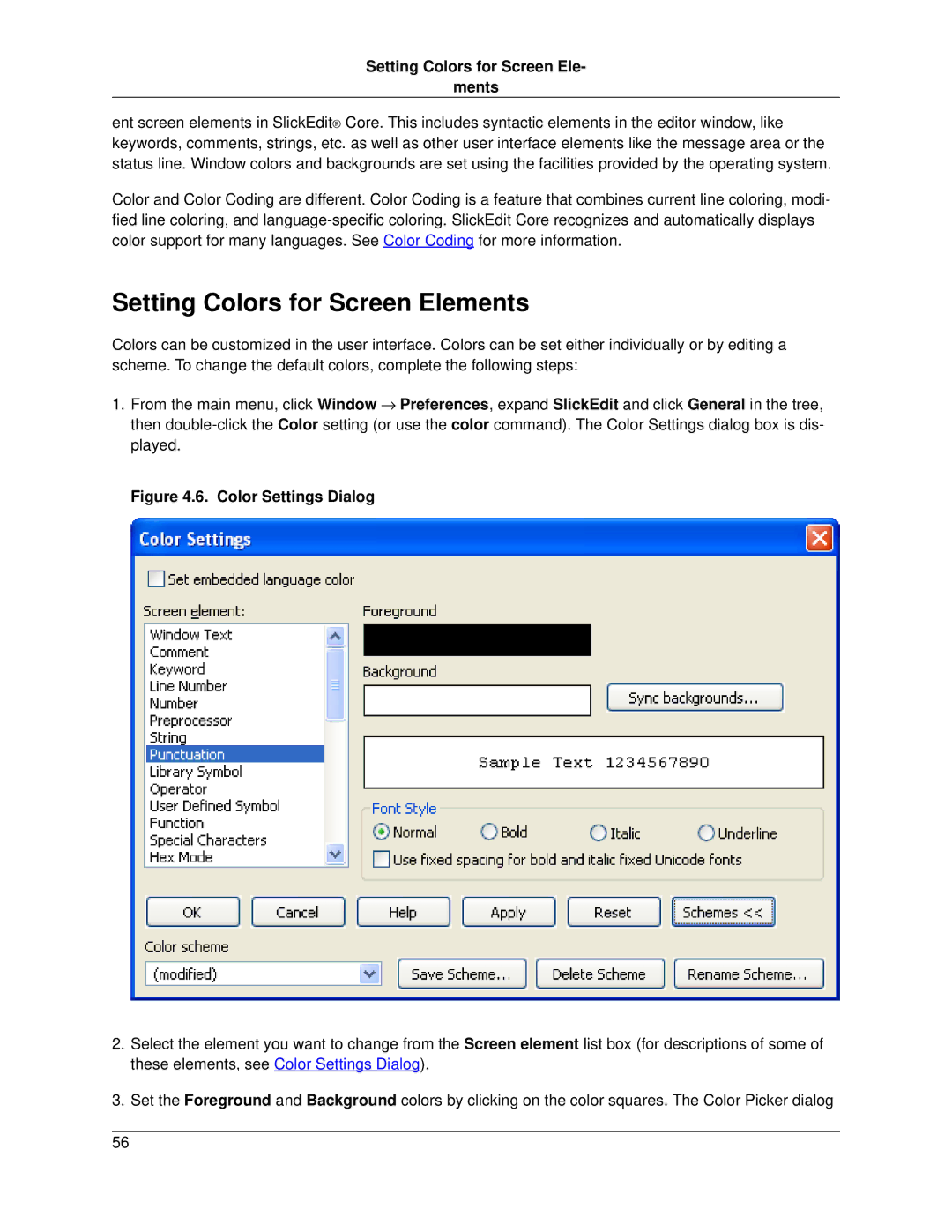 Slick V3.3 manual Setting Colors for Screen Elements, Setting Colors for Screen Ele Ments 