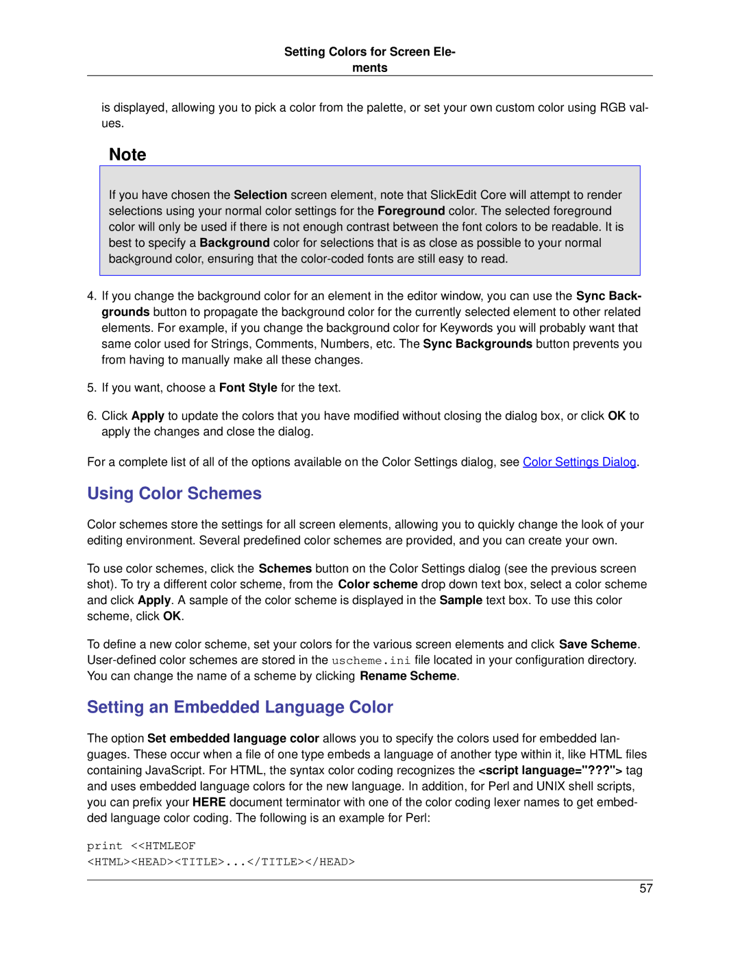 Slick V3.3 manual Using Color Schemes, Setting an Embedded Language Color 