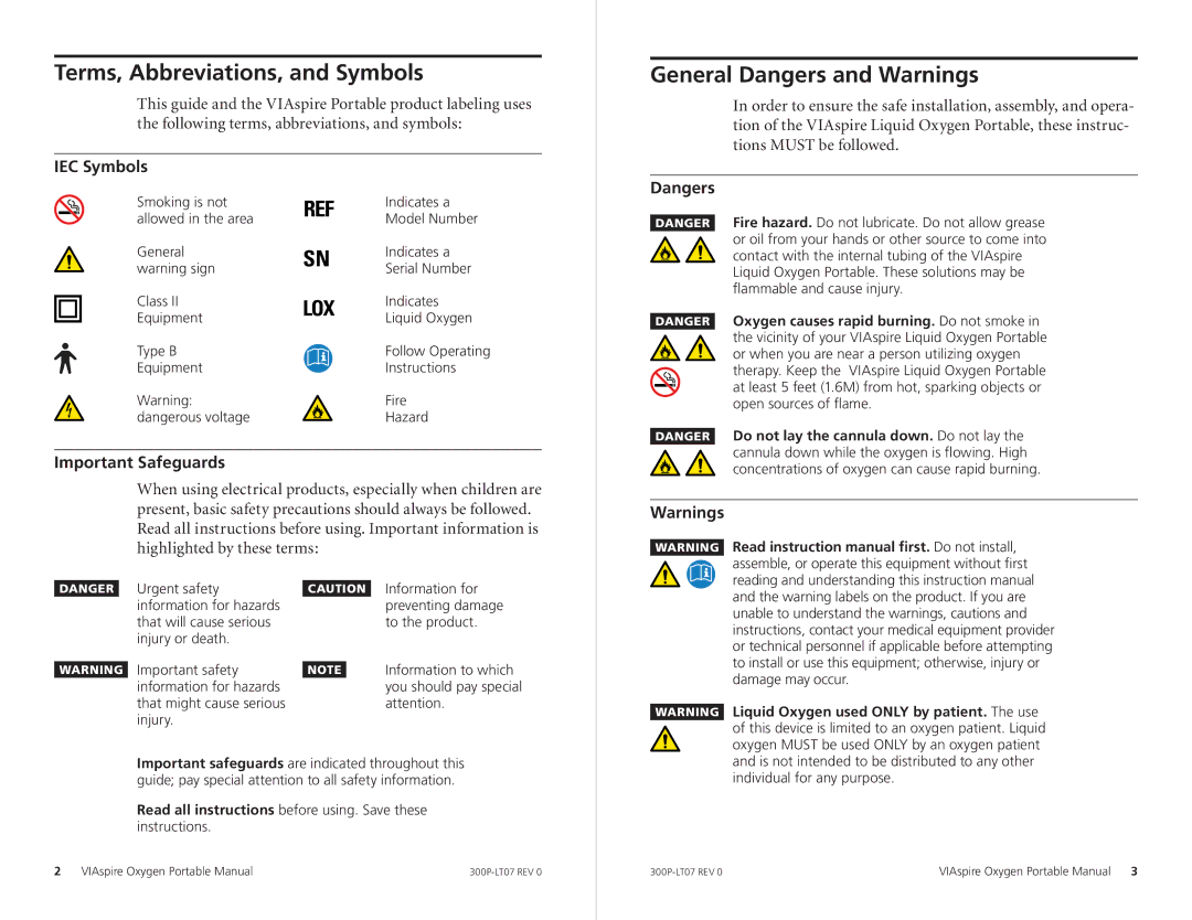 SLIK 300, 600 manual Terms, Abbreviations, and Symbols, General Dangers and Warnings, IEC Symbols, Important Safeguards 