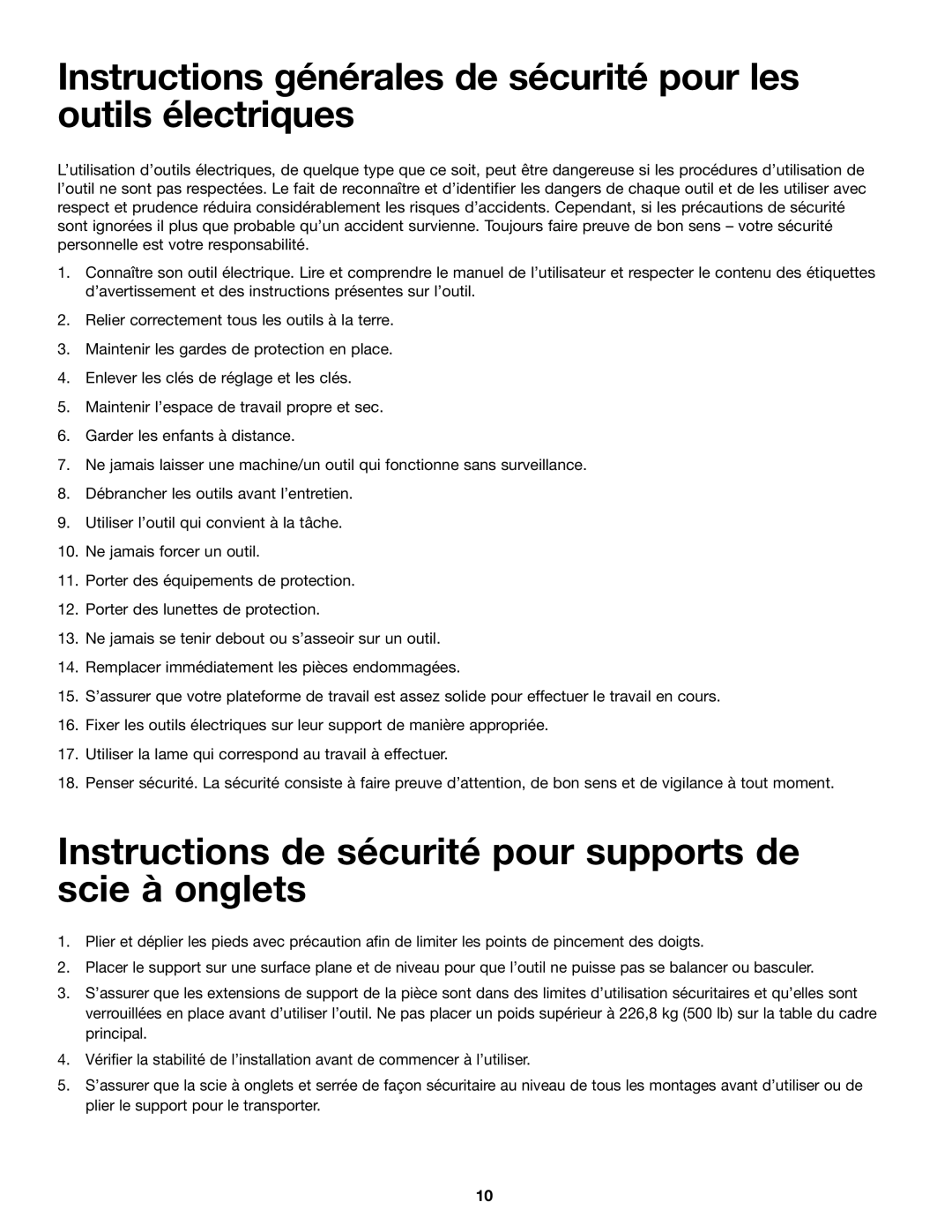 SLIK PM7000 manual Instructions de sécurité pour supports de scie à onglets 