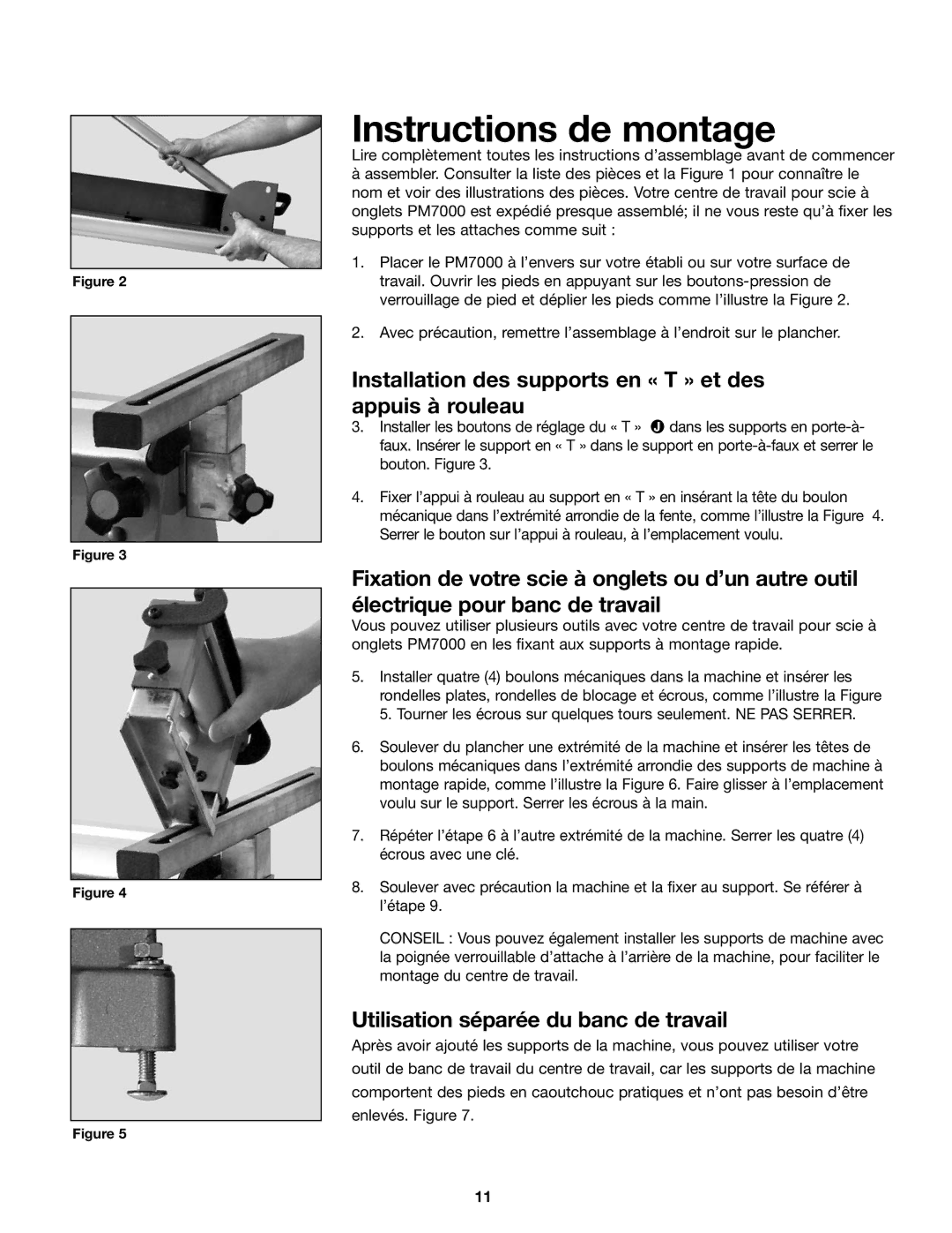 SLIK PM7000 manual Instructions de montage, Installation des supports en « T » et des appuis à rouleau 