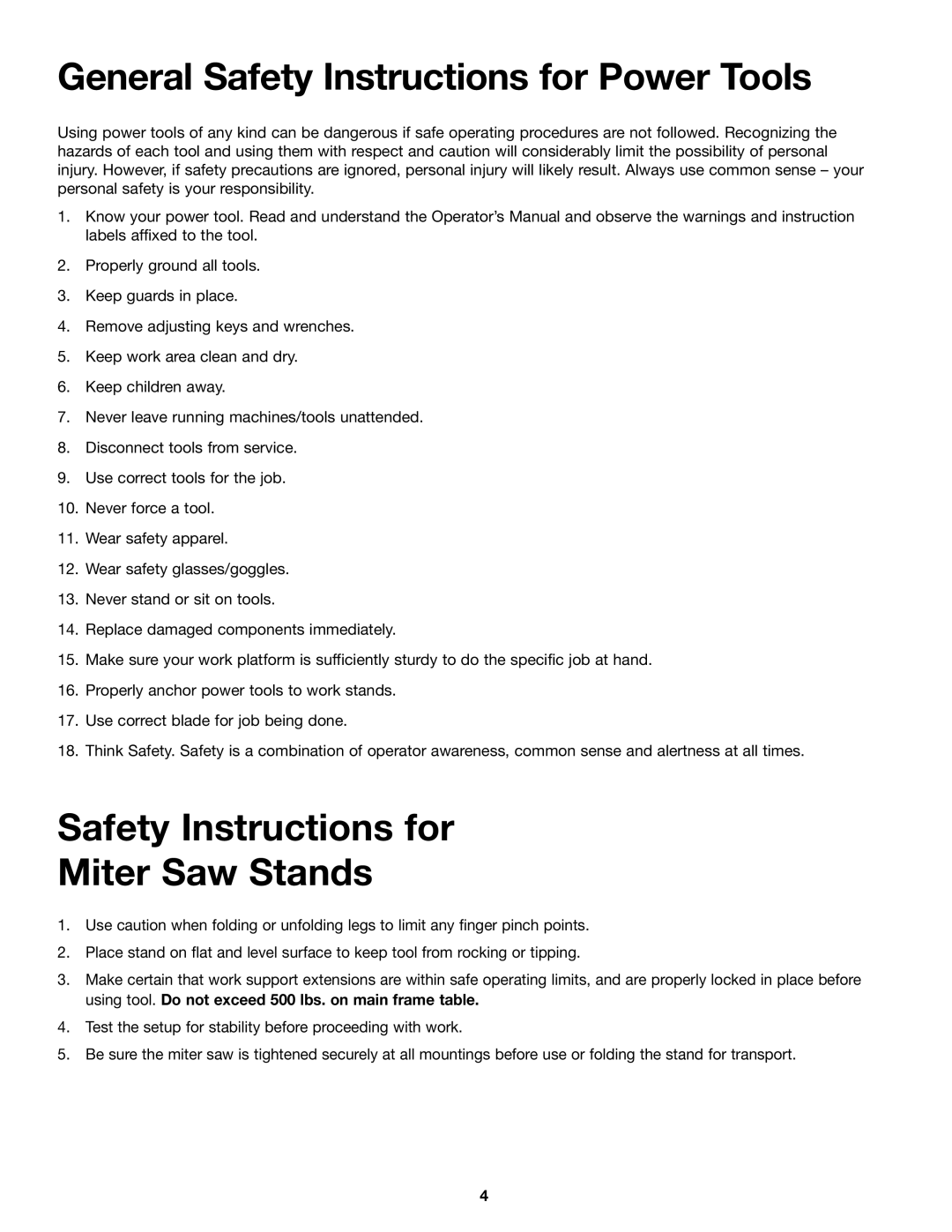 SLIK PM7000 manual General Safety Instructions for Power Tools, Safety Instructions for Miter Saw Stands 