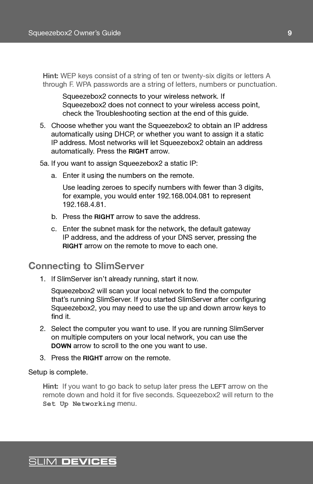 Slim Devices 2 manual Connecting to SlimServer 