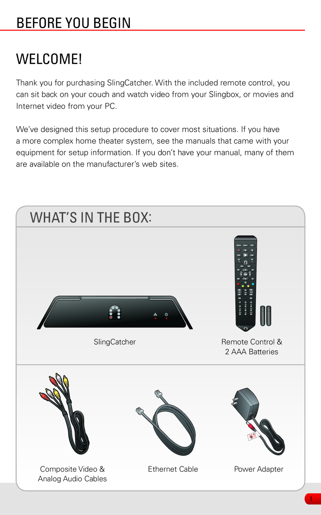 Sling Media KSAFF0500400W1US manual Before YOU Begin, Welcome 