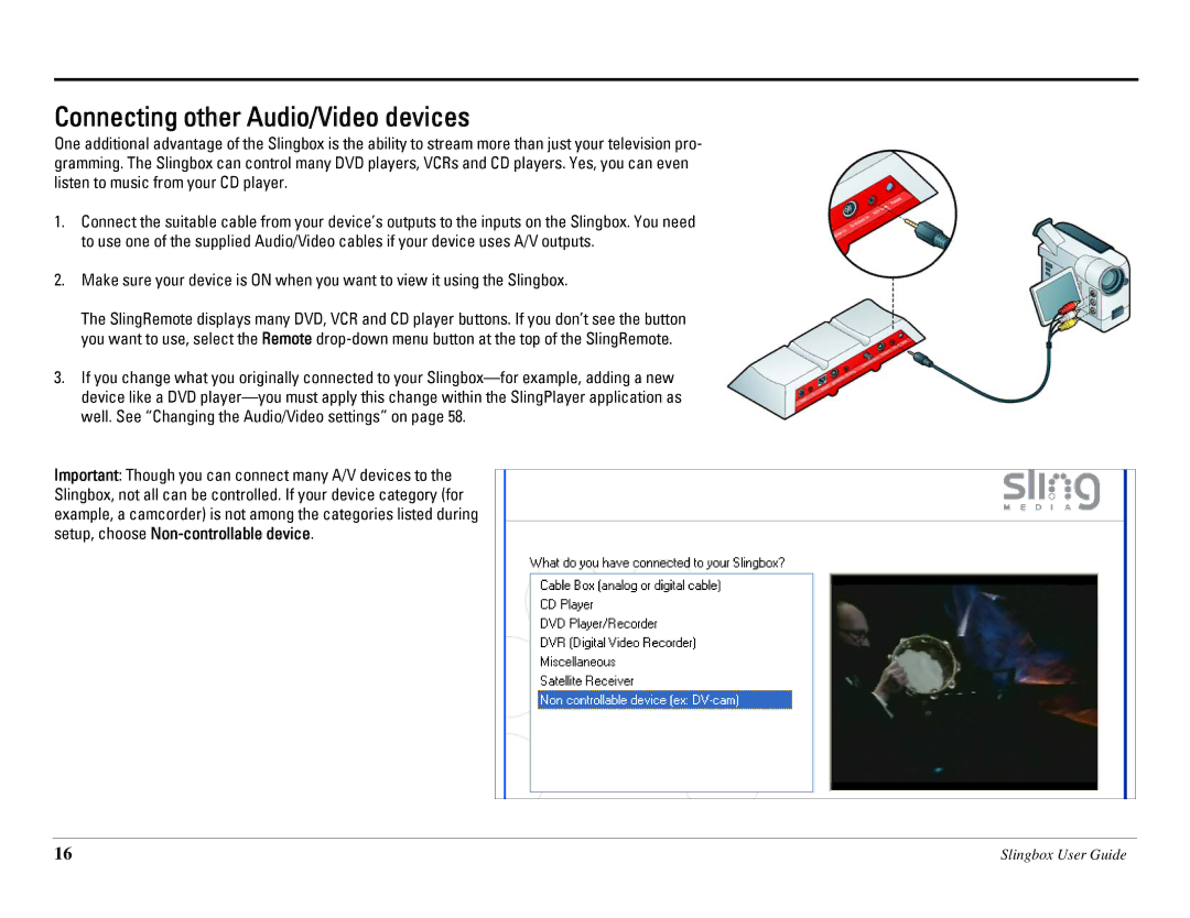 Sling Media SB260-100 manual Connecting other Audio/Video devices 