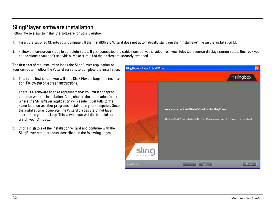 Sling Media SB260-100 manual SlingPlayer software installation 