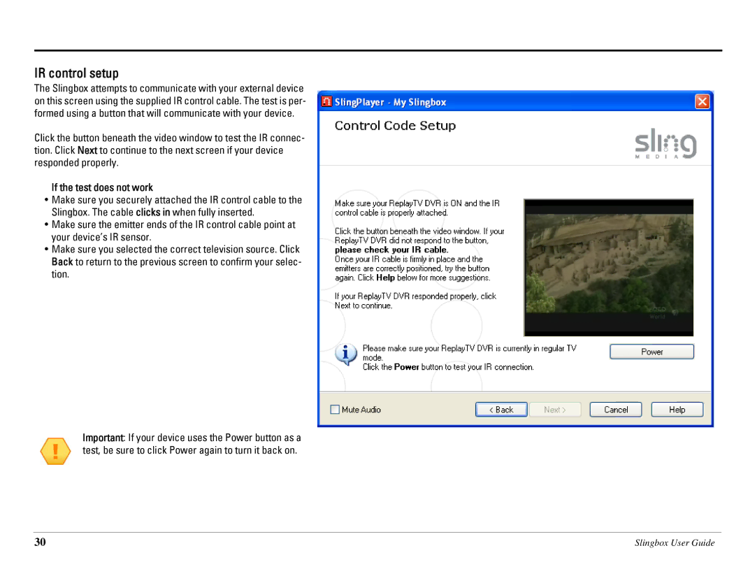 Sling Media SB260-100 manual IR control setup, If the test does not work 