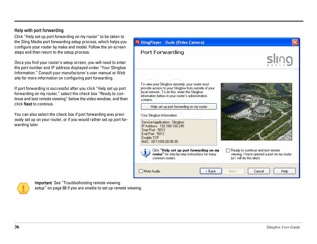 Sling Media SB260-100 manual Help with port forwarding 