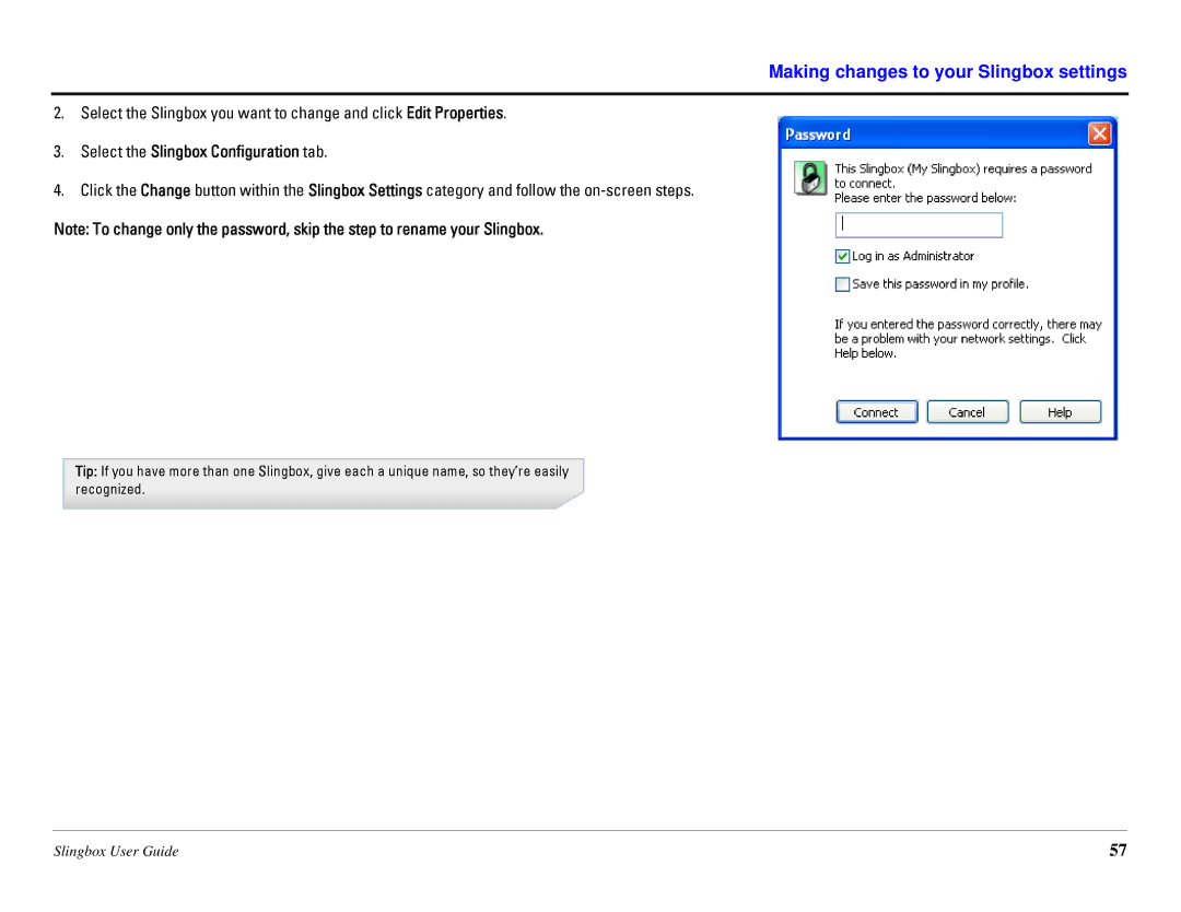 Sling Media SB260-100 manual Making changes to your Slingbox settings 