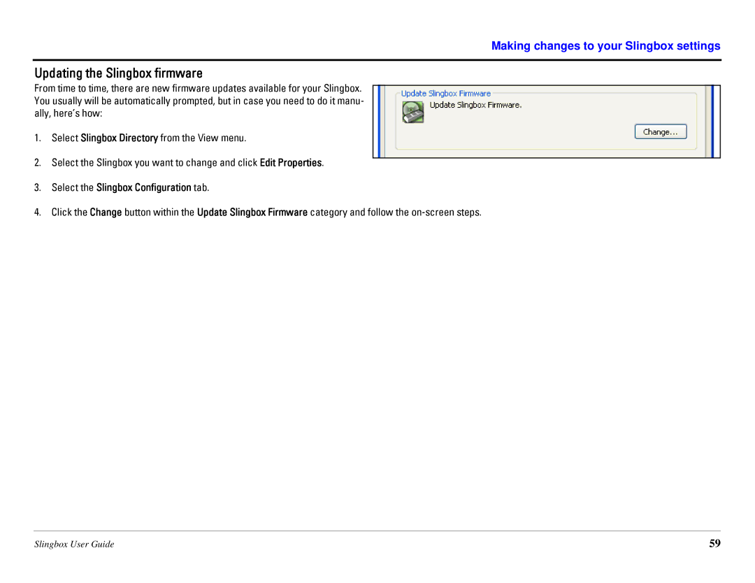 Sling Media SB260-100 manual Updating the Slingbox firmware 