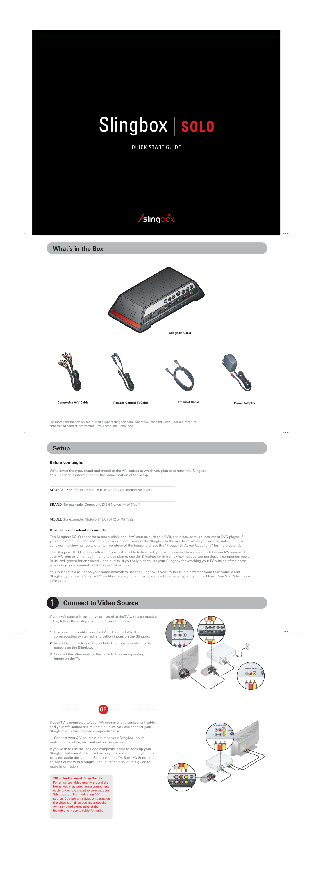 Sling Media SB260100 quick start Connect to Video Source, What’s in the Box, Setup 