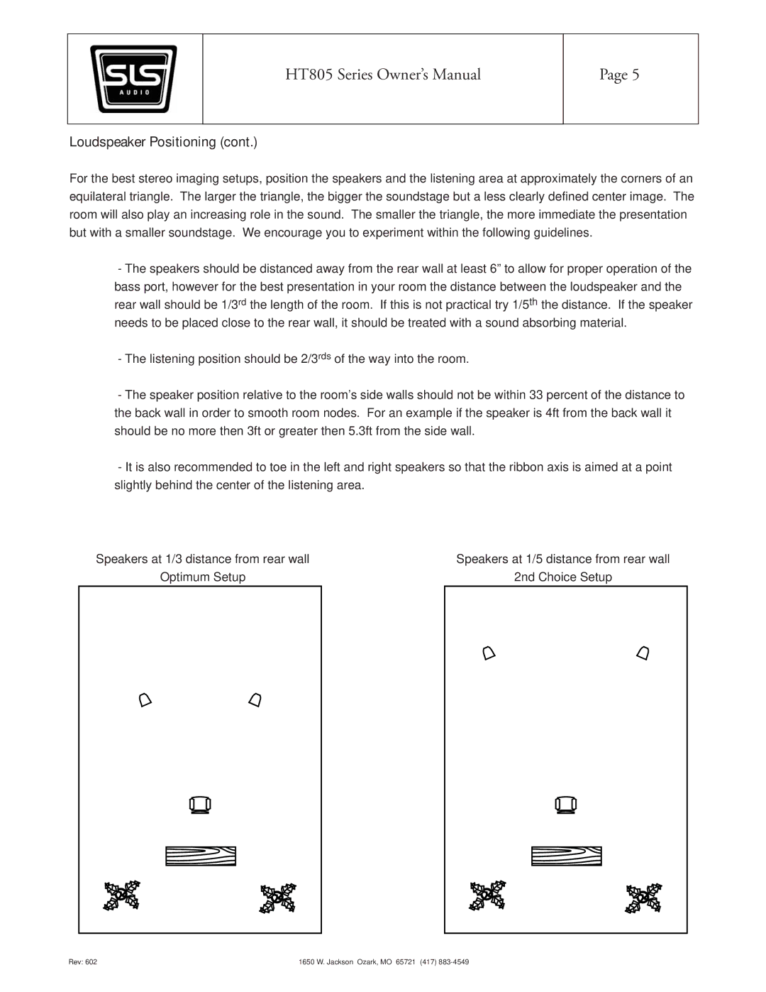 SLS Audio HT805W, HT805S, HT805T, HT805C owner manual Optimum Setup 