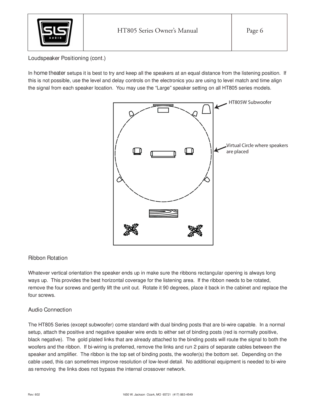 SLS Audio HT805T, HT805S, HT805W, HT805C owner manual Ribbon Rotation, Audio Connection 