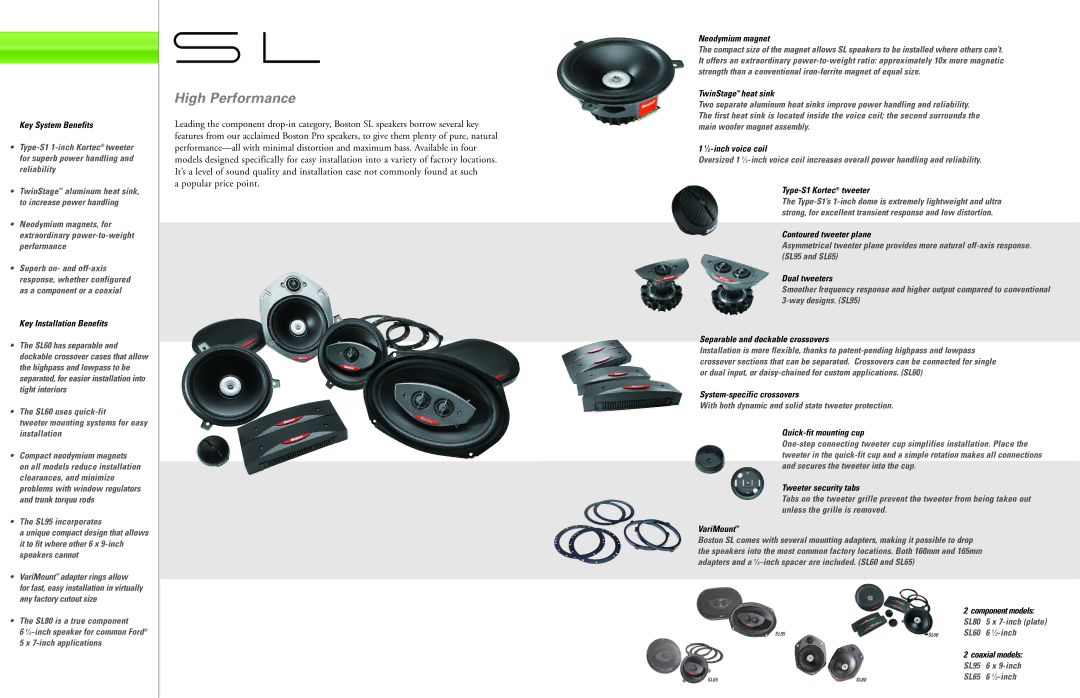 SLS Audio SL60 manual High Performance, Popular price point 